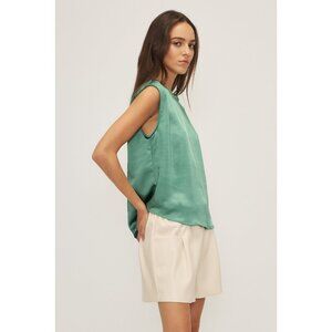 Melissa Nepton sage satin Lima blouse size S, NEW WITH TAGS!